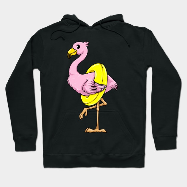 Cute Flamingo is swimming with a swimming ring Hoodie by Markus Schnabel